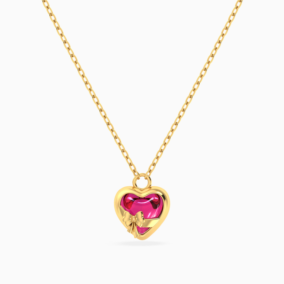 Bow & Heart Red Stone Necklace in 18K Gold Bow & Heart Red Stone Necklace in 18K Gold