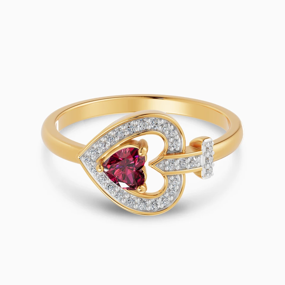 Heart Frame Red Stone Diamond Ring in 18K Gold Heart Frame Red Stone Diamond Ring in 18K Gold
