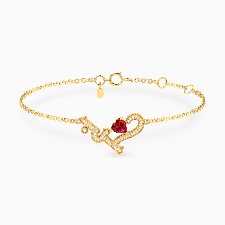 Love & Heart Red Stone Diamond Chain Bracelet in 18K Gold Love & Heart Red Stone Diamond Chain Bracelet in 18K Gold