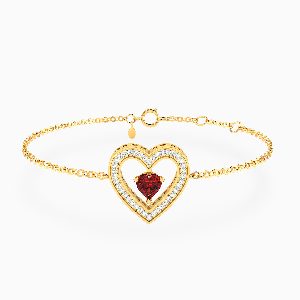 Heart Halo Red Stone Diamond Chain Bracelet in 18K Gold Heart Halo Red Stone Diamond Chain Bracelet in 18K Gold