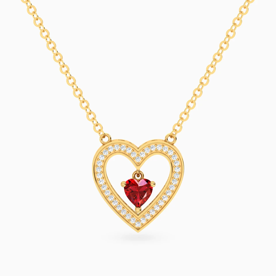 Heart Halo Red Stone Diamond Necklace in 18K Gold Heart Halo Red Stone Diamond Necklace in 18K Gold
