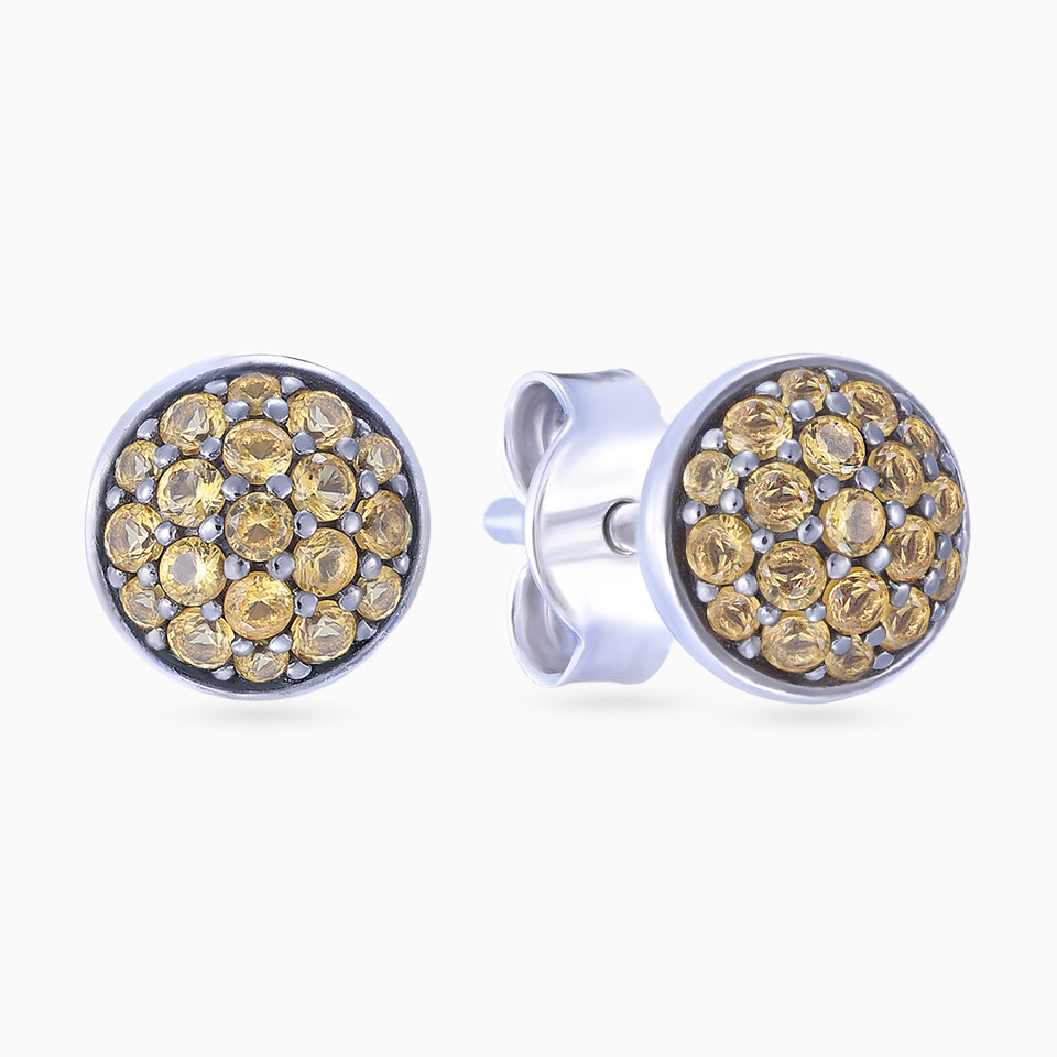 Round Yellow Stones Stud Earrings in Sterling Silver Round Yellow Stones Stud Earrings in Sterling Silver