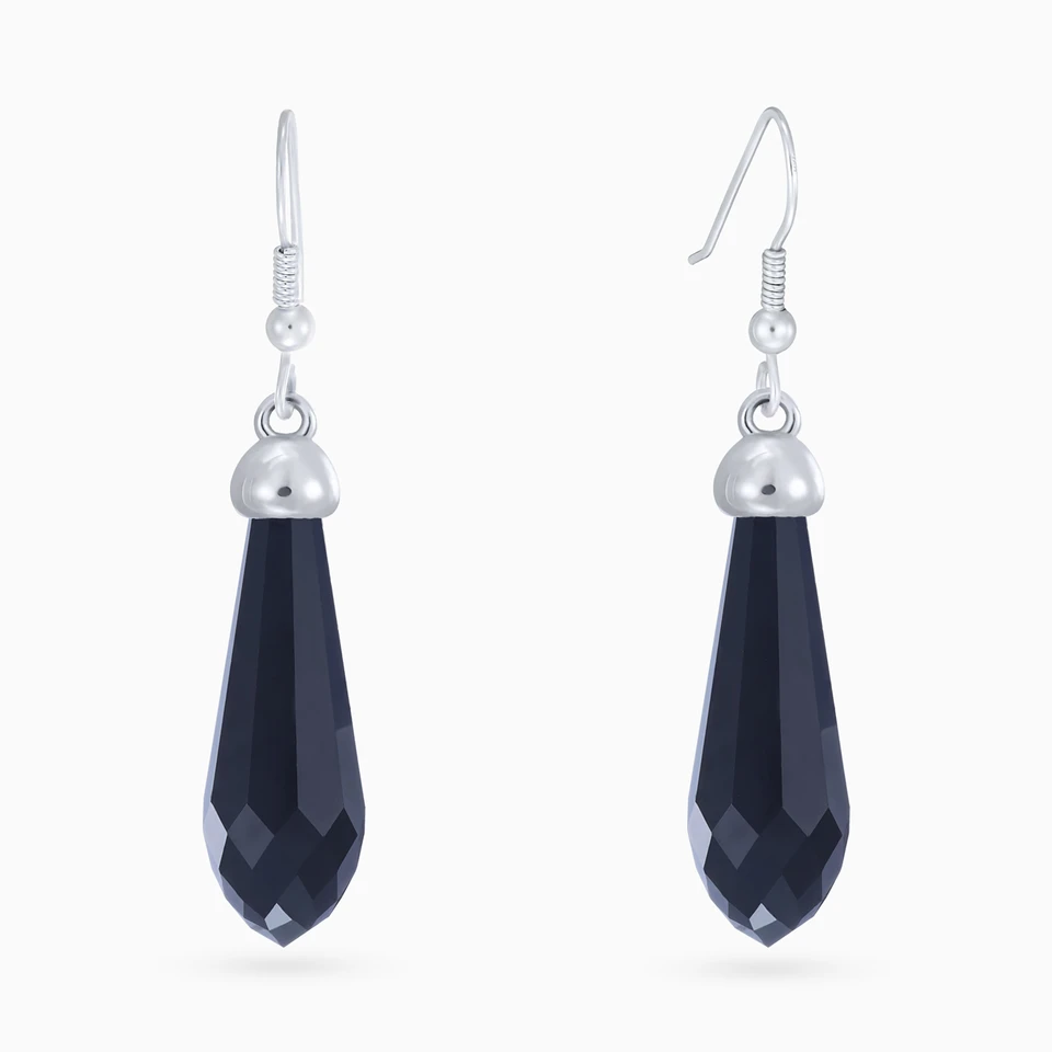 Crystal Black Stone Drop Earrings in Sterling Silver Crystal Black Stone Drop Earrings in Sterling Silver