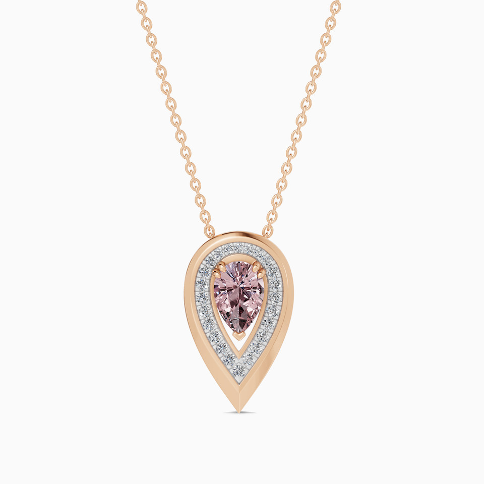 Golden Pear Peach Stone Diamond Necklace in 18K Gold Golden Pear Peach Stone Diamond Necklace in 18K Gold