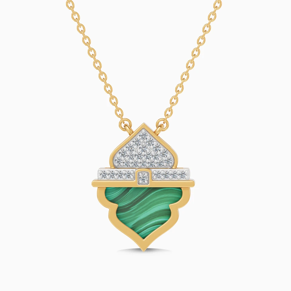Ramadan Triangle & Arch Malachite Diamond Necklace in 18K Gold Ramadan Triangle & Arch Malachite Diamond Necklace in 18K Gold