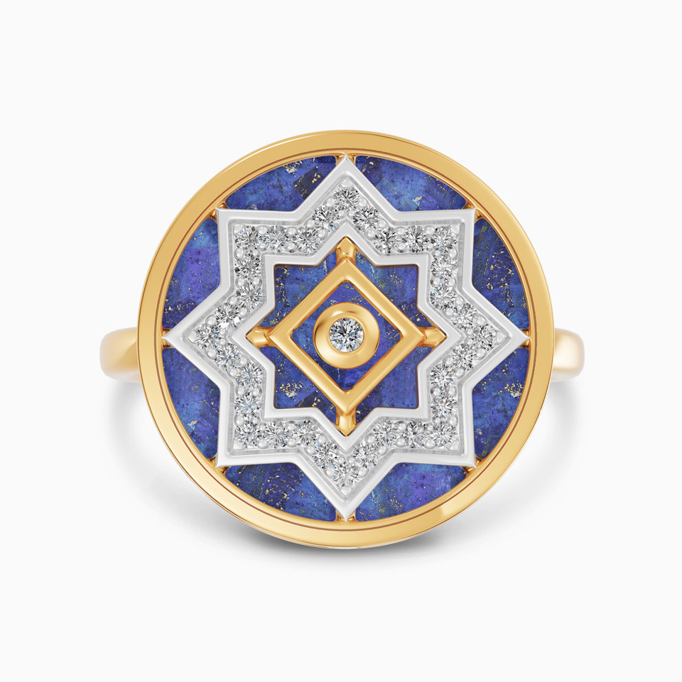Ramadan Round & Star Blue Lapis Diamond Ring 18K Gold Ramadan Round & Star Blue Lapis Diamond Ring 18K Gold