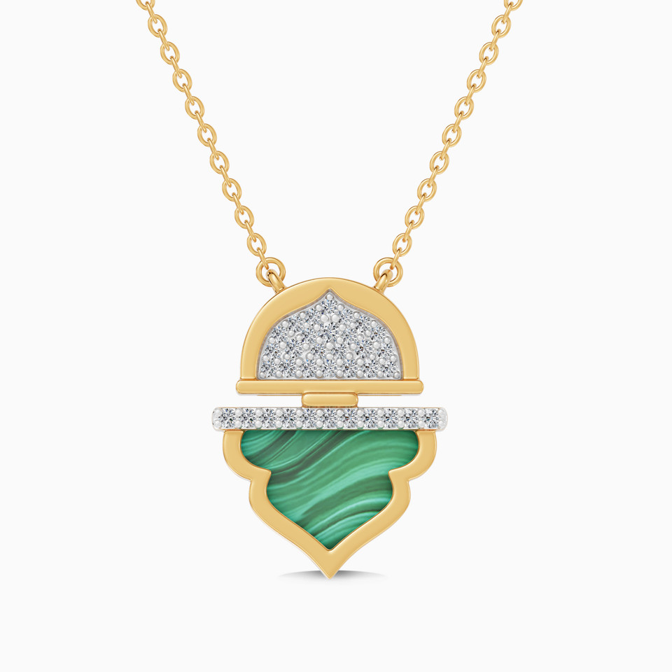 Ramadan Half Circle & Arch Malachite Diamond Necklace in 18K Gold Ramadan Half Circle & Arch Malachite Diamond Necklace in 18K Gold