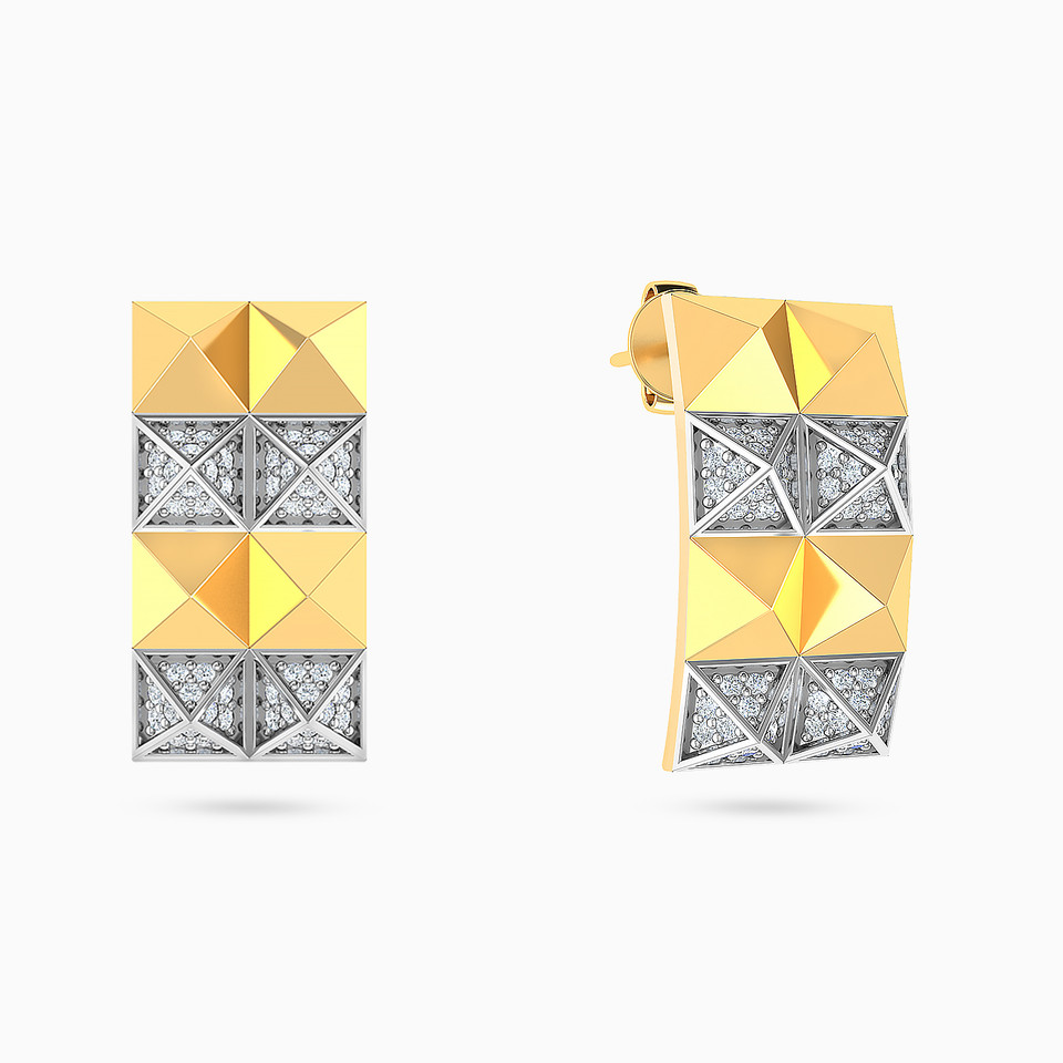 Pyramid & Rectangle Diamond Drop Earrings 18K Gold Pyramid & Rectangle Diamond Drop Earrings 18K Gold