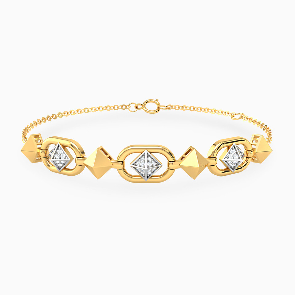 Pyramid & Oval Links Diamond Chain Bracelet 18K Gold Pyramid & Oval Links Diamond Chain Bracelet 18K Gold