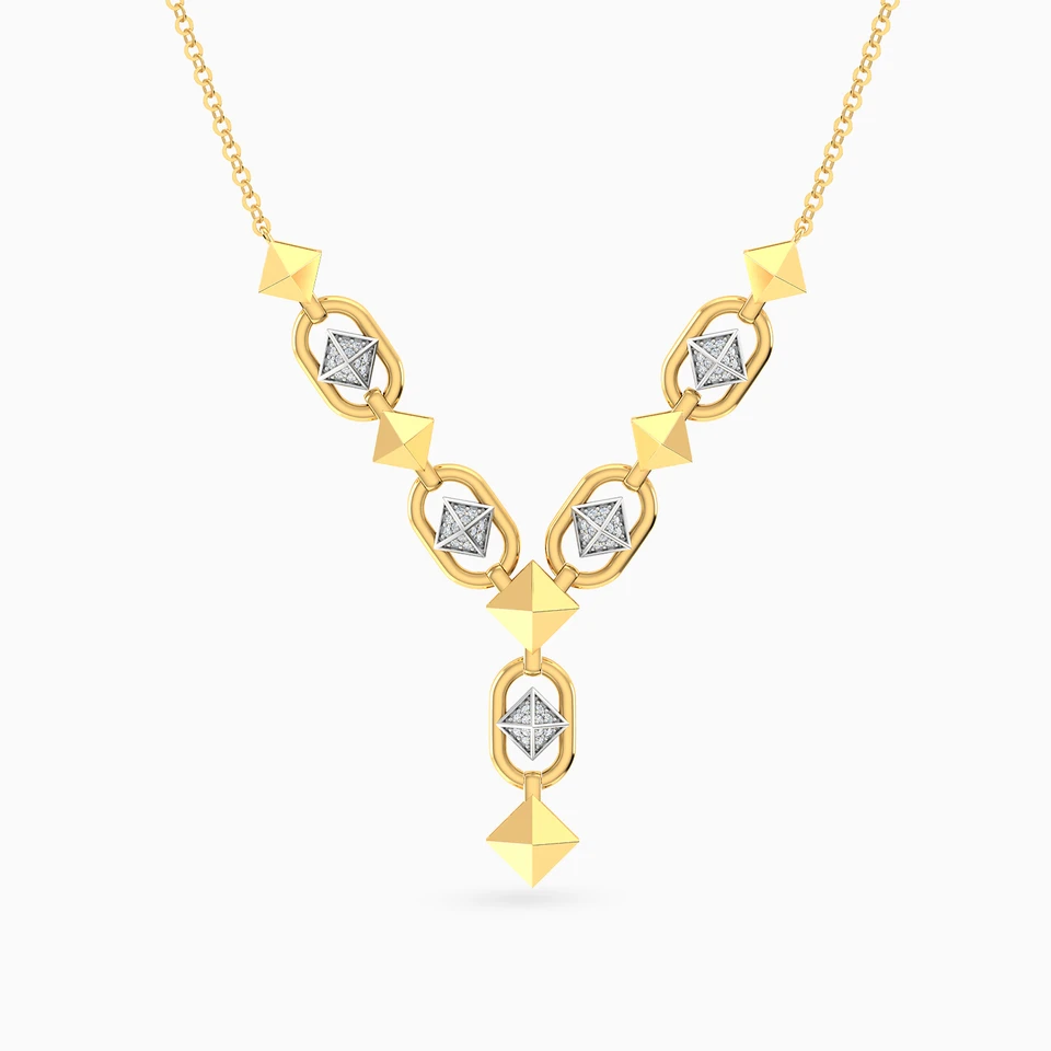 Pyramid & Oval Links Diamond Lariat Necklace 18K Gold Pyramid & Oval Links Diamond Lariat Necklace 18K Gold