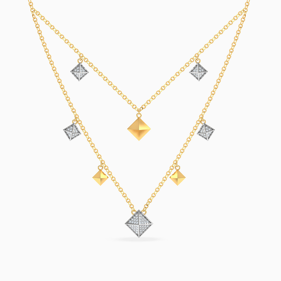 Polished Pyramids Diamond Charm Layered Necklace in 18K Gold Polished Pyramids Diamond Charm Layered Necklace in 18K Gold