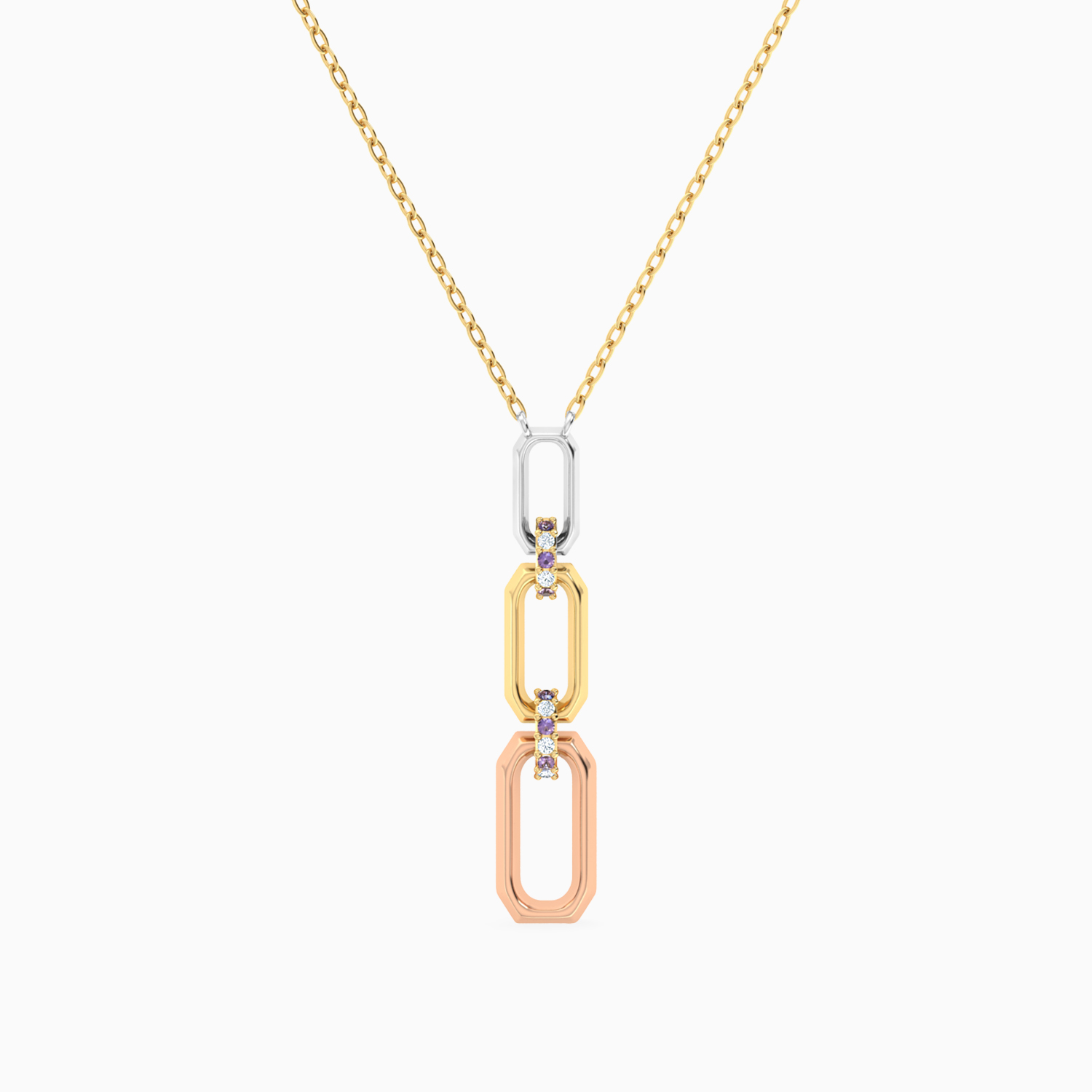 Rectangle Shaped Colored Stones Chain Bracelet in 18K Gold