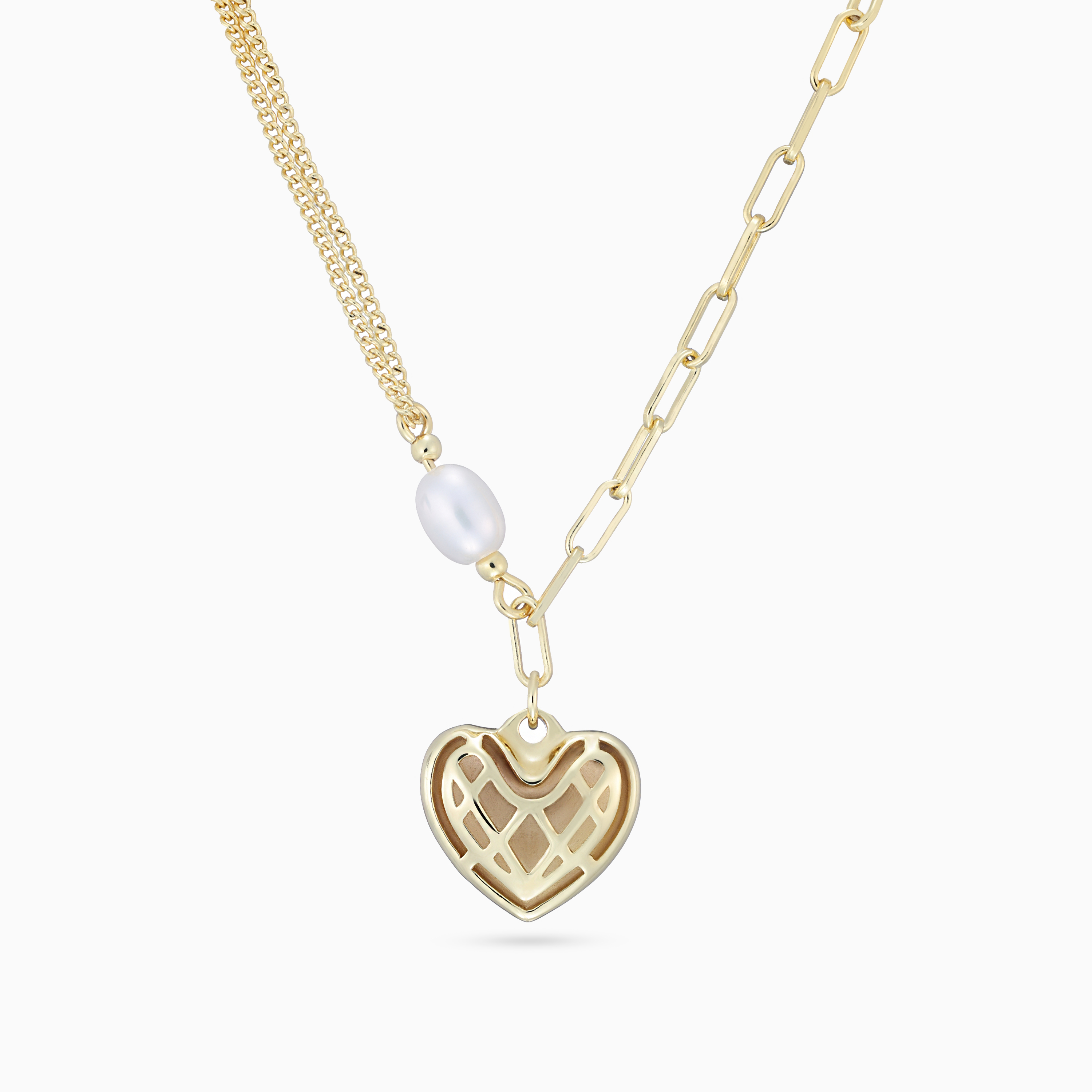 Heart Pearl Gold Plated Necklace | L'azurde KSA
