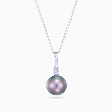 Sleek Setting Black Pearl Diamond Necklace 18K Gold - LNE00290