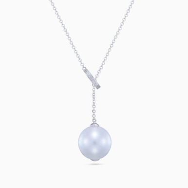Round Loop Pearl Diamond Lariat Necklace in 18K Gold - LNE00286