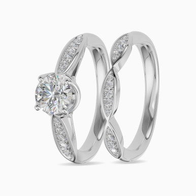 Round & Twisted Diamond Twin Rings in 18K Gold - RG071854