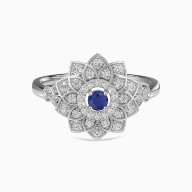 Layered Flower Blue Stone & Diamond Ring in 18K Gold - RG903499-W