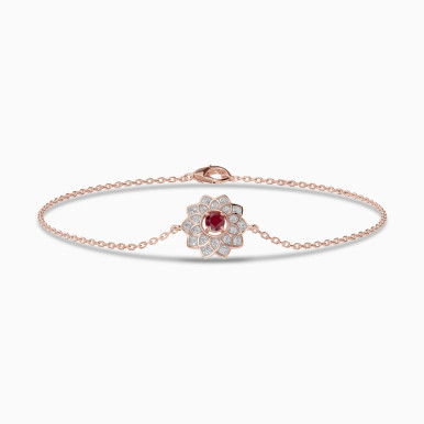 Layered Flower Red Stone & Diamond Chain Bracelet in 18K Gold - BR903514-P
