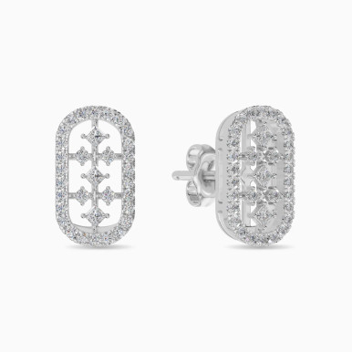 Elongated Oval Frame Diamond Stud Earrings in 18K Gold - ER104307