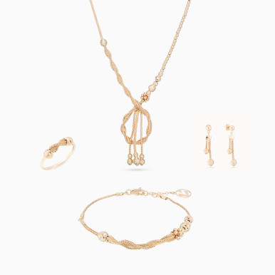 Beads Twisted Cubic Zirconia Set in 21K Gold (4 Pieces) - 12001460084