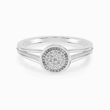 Round Cluster Bezel Diamond Split Shank Ring in 18K Gold - SAR01520