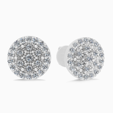 Floral Cluster Round Halo Diamond Stud Earrings in 18K Gold - SAE06126