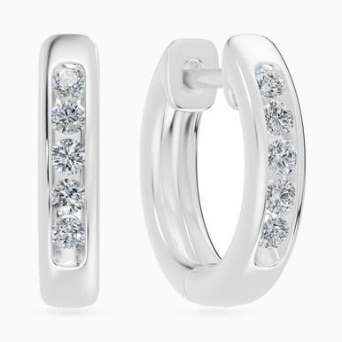 Short Line Diamond Huggie Earrings in 18K Gold - SAE05812