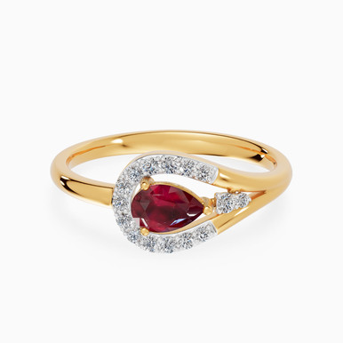 Pear Red Stone & Diamond East West Ring in 18K Gold - SAR06115 Pear Red Stone & Diamond East West Ring in 18K Gold - SAR06115