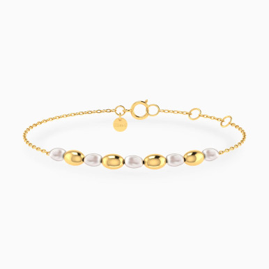 Alternating Oval Beads & Pearls Chain Bracelet in 18K Gold - 21047030132