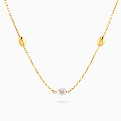 Oval Beads & Pearl Necklace in 18K Gold - 21046030393
