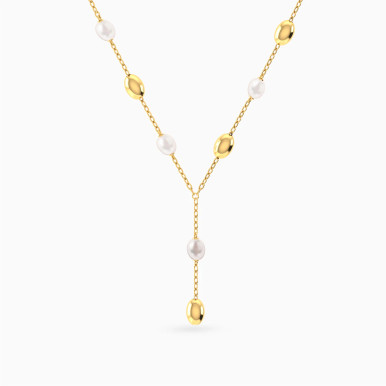 Drop Oval Beads & Pearls Necklace in 18K Gold - 21046030391