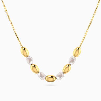Alternating Oval Beads & Pearls Necklace in 18K Gold - 21046030387