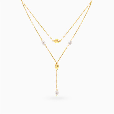 Oval Beads & Pearls Layered Necklace in 18K Gold - 21046030386