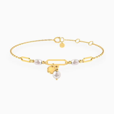Round Disc & Pearls Chain Bracelet in 18K Gold - 21047140288