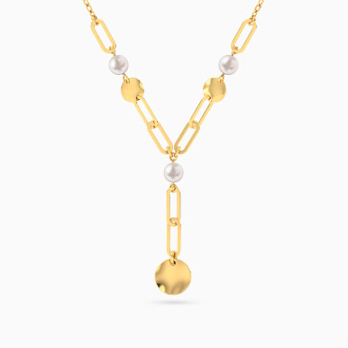 Round Discs Pearl Lariart Necklace in 18K Gold - 21046141003