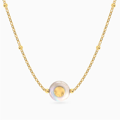 Round Mother of Pearl Necklace in 18K Gold - 21046141001