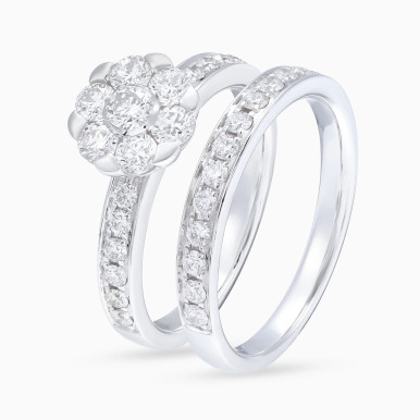 Floral Cluster Double Row Diamond Ring in 18K Gold - R35018K
