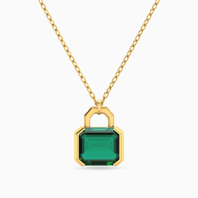 Lock Green Stones Necklace in 18K Gold - 111404120330