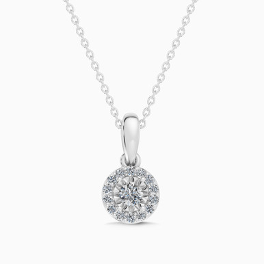 Round Halo Diamond Pendant Necklace in 18K Gold - SAP06286