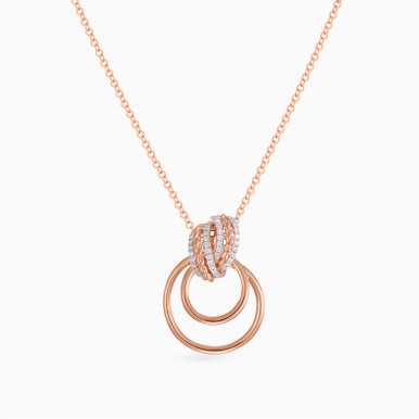 Twisted Rope Bypass & Circles Diamond Pendant Necklace in 18K Gold - P51122