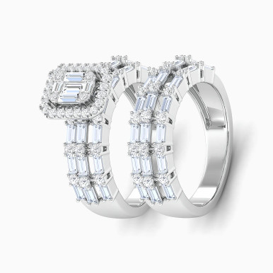 Baguette Rows & Rectangular Cluster Diamond Twin Rings in 18K Gold - RN428643W18DI1 Baguette Rows & Rectangular Cluster Diamond Twin Rings in 18K Gold - RN428643W18DI1