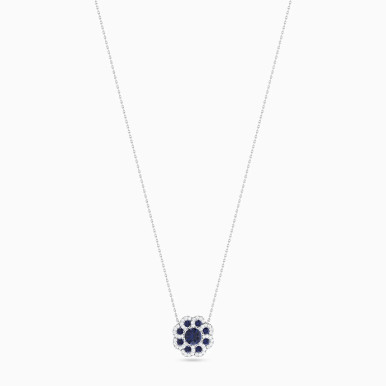 Round Flower Blue Stones Diamond Necklace in 18K Gold - NT406673W18HSA1 Round Flower Blue Stones Diamond Necklace in 18K Gold - NT406673W18HSA1