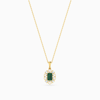 Oval Green Stones Diamond Necklace in 18K Gold - PN419437Y18HEM1