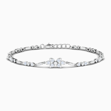 Marquise & Round Floral Motif Diamond Bracelet in 18K Gold - BR405140W18DI1