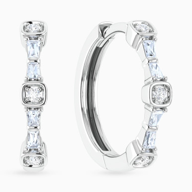 Square Bezel Settings Diamond Hoop Earrings in 18K Gold - HP403295W18DI1