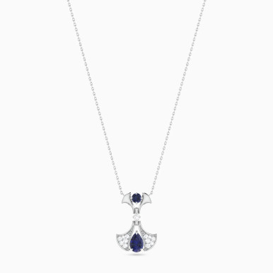 Winged Forms & Pear Blue Stones Diamond Necklace in 18K Gold - NT407408W18HSA1
