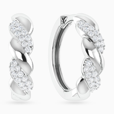 Wave Curved Bar Diamond Hoop Earrings in 18K Gold - HP403322W18DI1