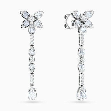 Vertical Bar & Floral Cluster Diamond Drop Earrings in 18K Gold - ER423094W18DI1