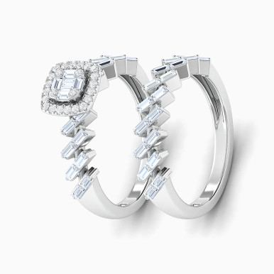 Baguette Cut & Square Cluster Diamond Twin Rings in 18K Gold - RN428733W18DI1