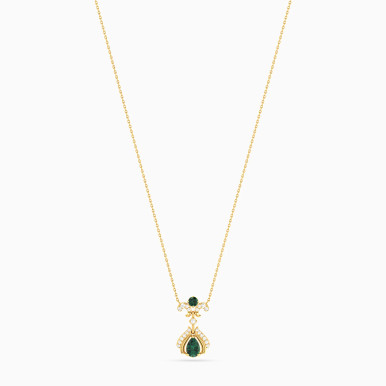 Winged Forms & Pear Green Stones Diamond Necklace in 18K Gold - NT407410Y18HEM1